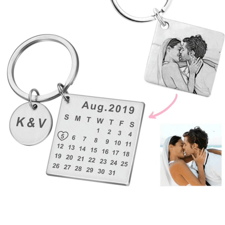 Personalized Calendar Engraved Keychain - Couples Gift