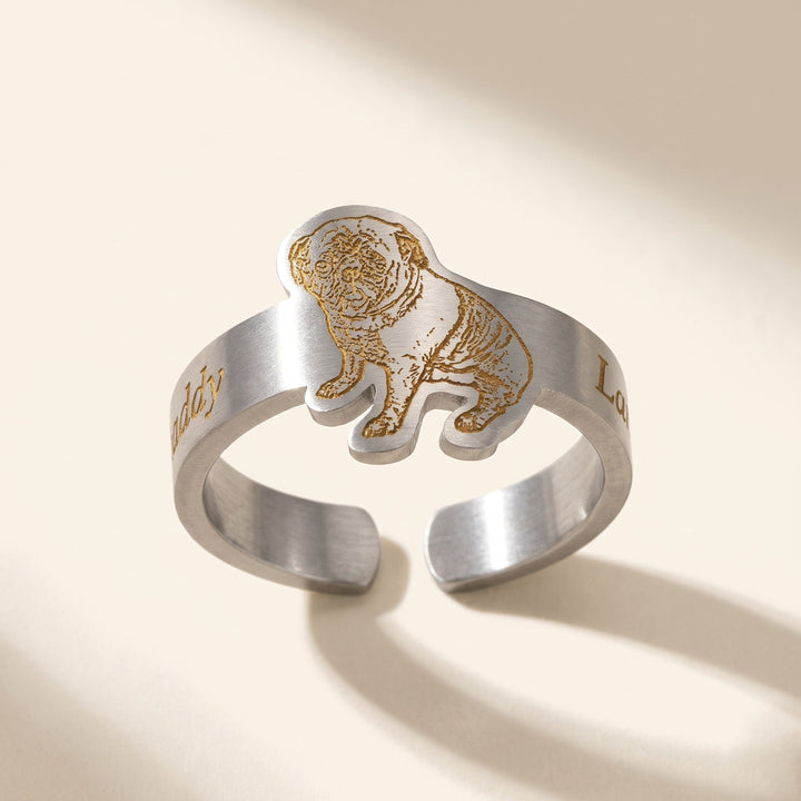 adjustable ring engraved with a pet portrait, gold tone