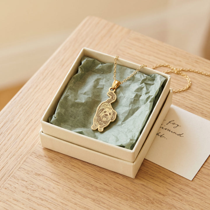 custom pet photo necklace engraved from your photo, in a gift box