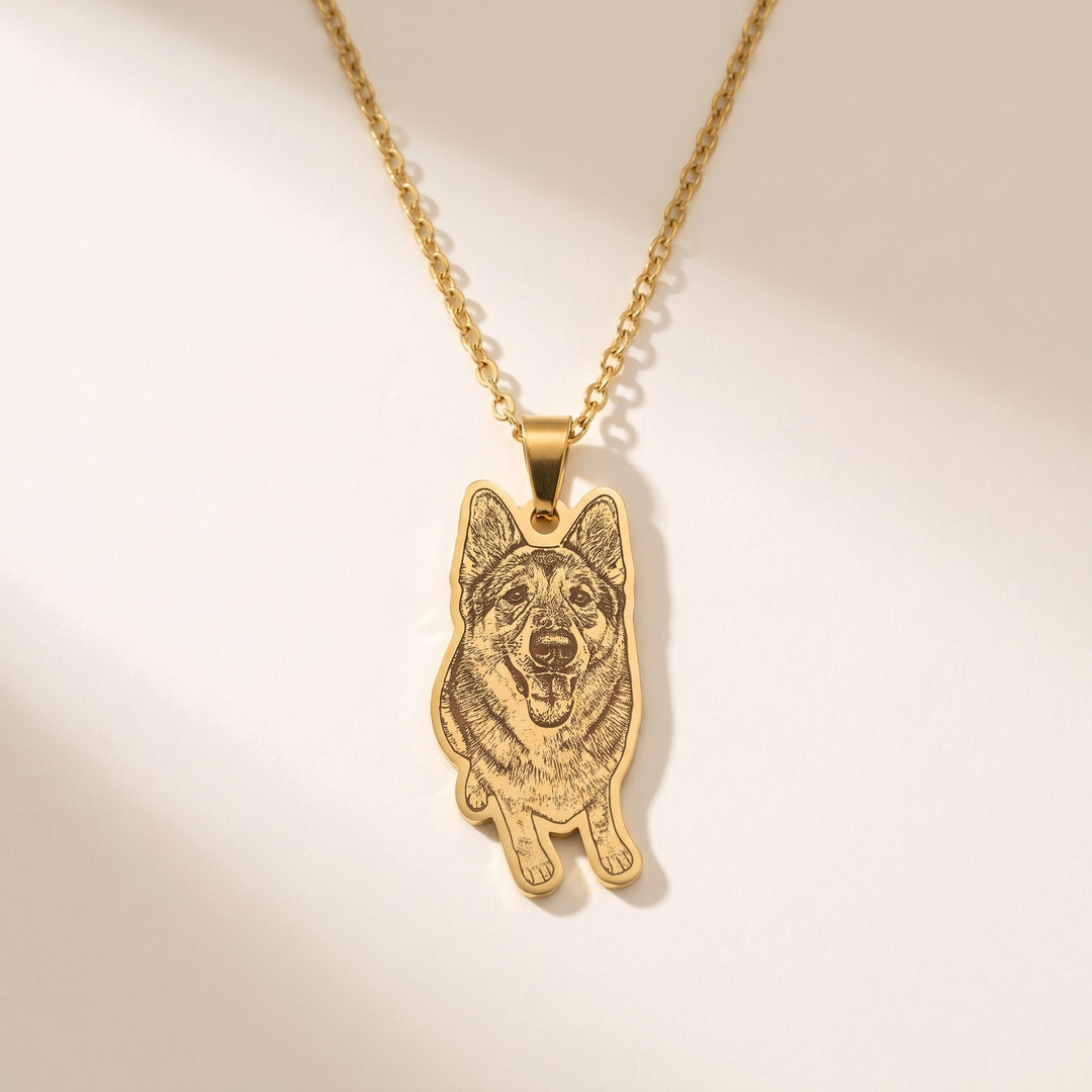 custom pet photo necklace engraved from your photo, gold tone