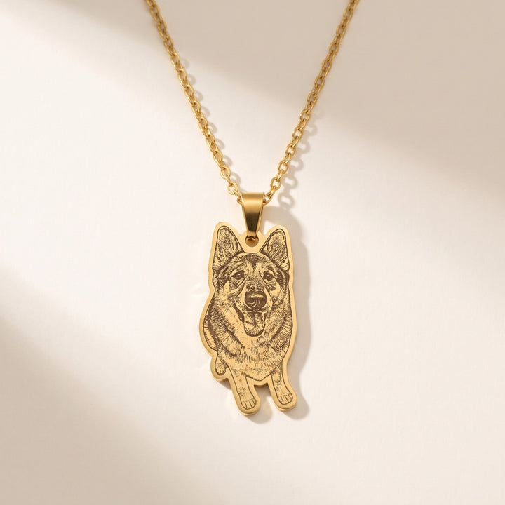 custom pet photo necklace engraved from your photo, gold tone