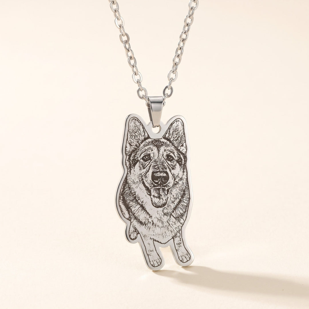 custom pet photo necklace engraved from your photo, silver tone