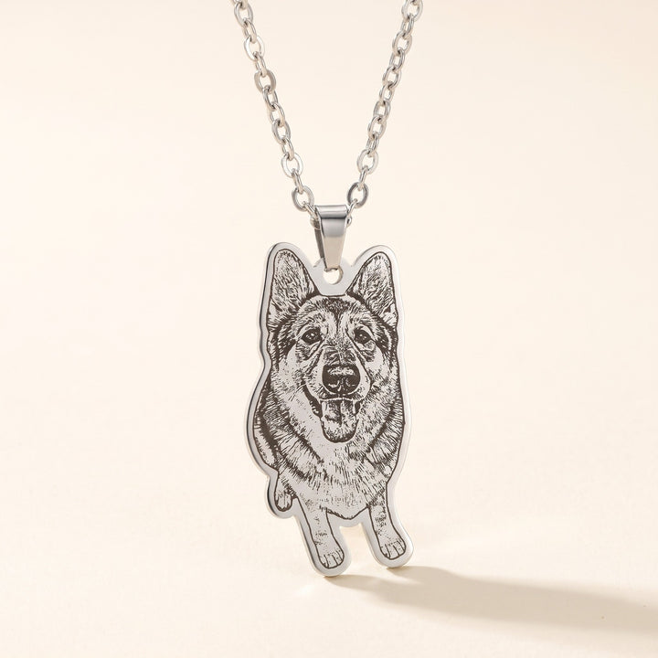 custom pet photo necklace engraved from your photo, silver tone