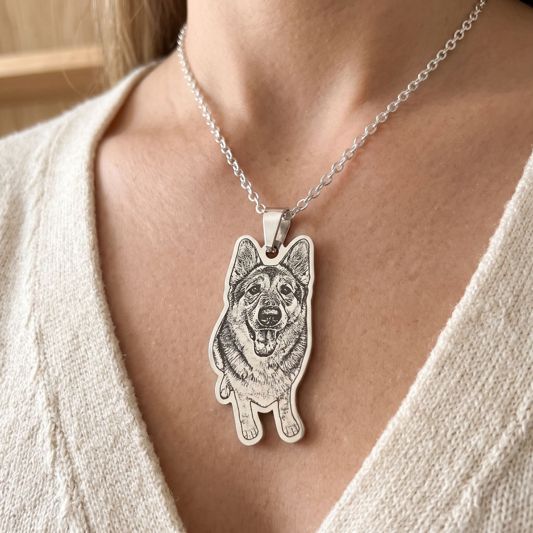 custom pet photo necklace engraved from your photo, worn