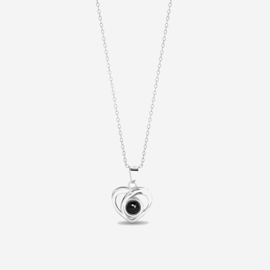 Silver crossed heart photo projection necklace