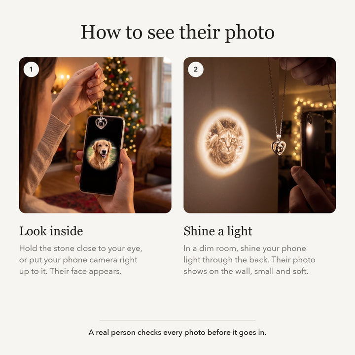 How to see the photo: look in with your phone camera or shine a light to project it