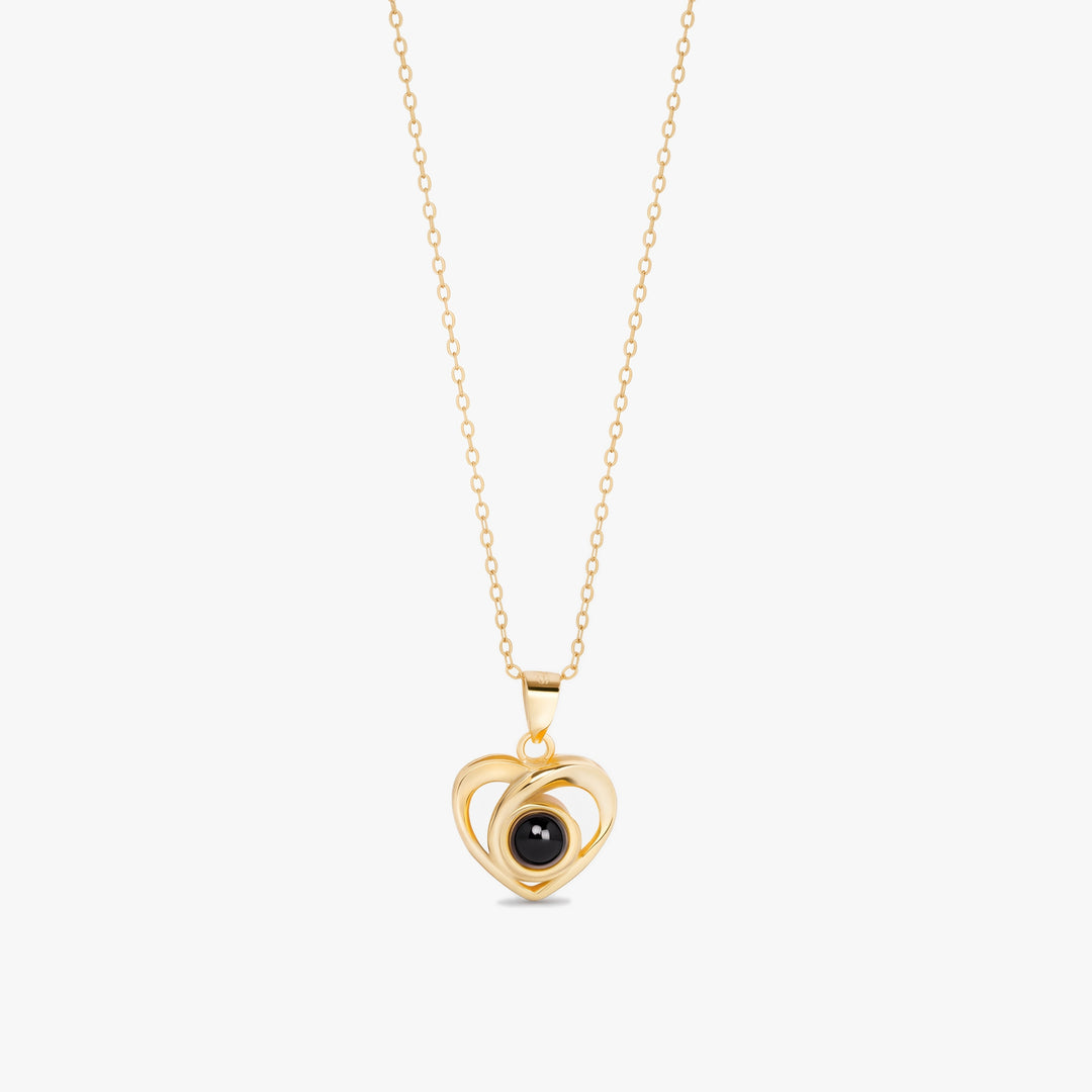 Gold crossed heart photo projection necklace