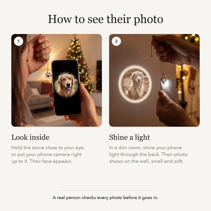 How to see the photo: look in with your phone camera or shine a light to project it