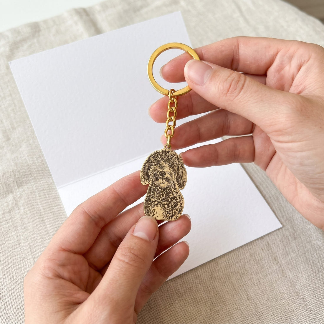 Pet memorial keychain given as a gift with a card