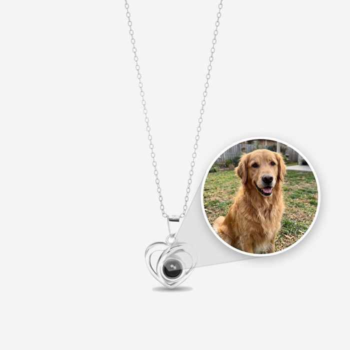 Heart projection necklace with the photo sealed inside the stone
