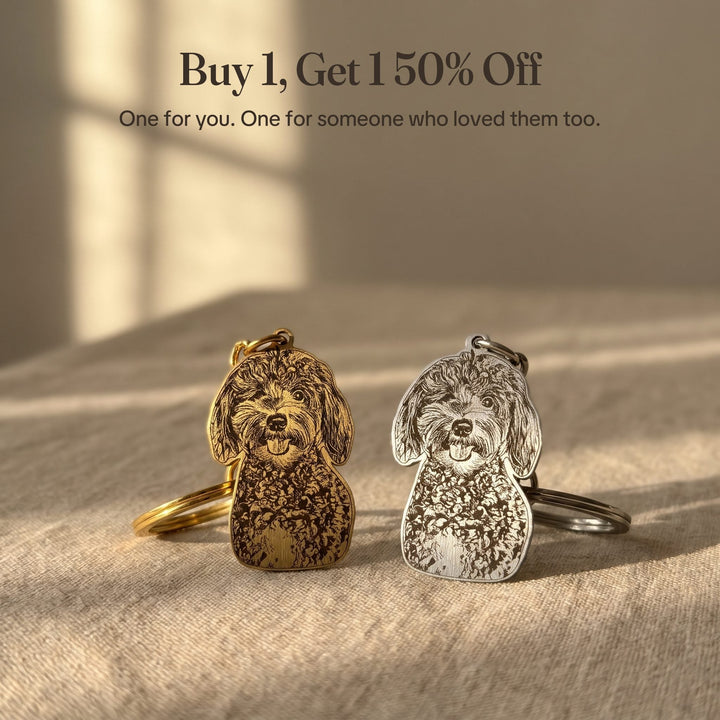 Gold and silver pet photo keychains, Buy 1 Get 1 50% Off